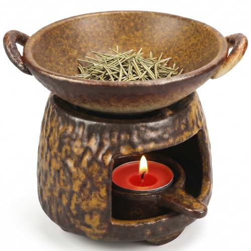 Ceramic Wax Melt Warmer and Essential Oil Diffuser, Handmade Tea Light Candle Holder Incense Pot, Minimalist Japanese Decor Teapot Heater for Home Aromatherapy Meditation Room, Stress Relief Spa