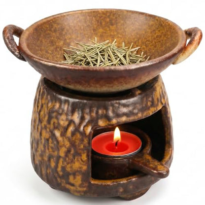 Ceramic Wax Melt Warmer and Essential Oil Diffuser, Handmade Tea Light Candle Holder Incense Pot, Minimalist Japanese Decor Teapot Heater for Home Aromatherapy Meditation Room, Stress Relief Spa