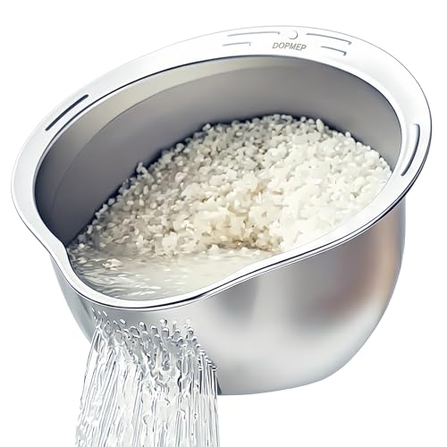 DOPMEP Rice Washer Strainer Bowl Stainless Steel Colander with Side Drainer | Ideal for Soaking, Washing, Cleaning, and Rinsing Rice, Fruits, Vegetables & Beans, Versatile Kitchen Tool - color: Rice Washing Strainer