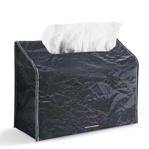 Hand Towels Box Cover,PU Leather Tissue Box Cover Holder Compatible with Kleenex Disposable Paper Hand Towels Suitable for Dining,Kitchen,Bathroom(1-Black) - color: 1-black