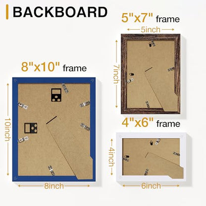 Vittanly 10 Pack Gallery Wall Frame Set, Blue, Brown, White | Gallery Wall Frame Set: 2pcs 8x10, 4pcs 5x7 & 4pcs 4x6 Photos for Wall & Table, Picture Frames made of Engineered Wood - color: Blue & Brown & White