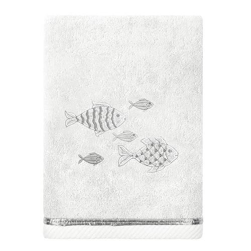 Treasure 4-Piece Premium Towel Set, Sparkling Applique Fish, Ultra Plush Turkish Cotton, Durable, Perfect for Bathroom, 2 Bath 2 Hand Towels, Silver - color: Silver, size: 2 Pcs Bath 2 Pcs Hand Towel