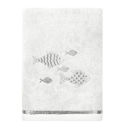 Treasure 4-Piece Premium Towel Set, Sparkling Applique Fish, Ultra Plush Turkish Cotton, Durable, Perfect for Bathroom, 2 Bath 2 Hand Towels, Silver - color: Silver, size: 2 Pcs Bath 2 Pcs Hand Towel