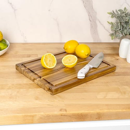happimess Eldridge Small 14" x 10" Acacia Cutting Board, Natural | Handcrafted, 1 Inch Thick, Reversible Design, Juice Grooves, Authentic Wood Grain, Rectangular, Farmhouse Style - color: Natural, size: 14"L x 10"W