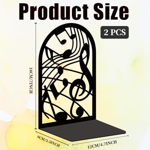Musical Metal Book Ends Non-Skid Black Unique Bookend Decorative Heavy Book Ends for Shelves Heavy Duty Study Book Support Stoppers for Desk Musical Note 7x4.7x3.5 inch 1 Pairs/2 Pcs - style: Musical Note