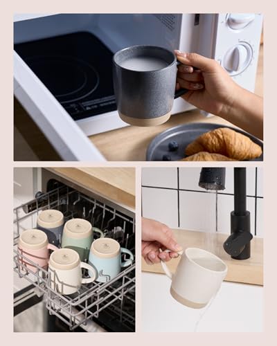 famiware Coffee Mugs Set of 4, Milkyway 13 oz Ceramic Cup Set with Handle | Stoneware Mug Set for Tea, Coffee, Latte, Cappuccino, Cocoa, Microwave and Dishwasher Safe, Matte White + Matte Dark Charcoal - color: Milkyway-Matte White + Matte Dark Charcoal,