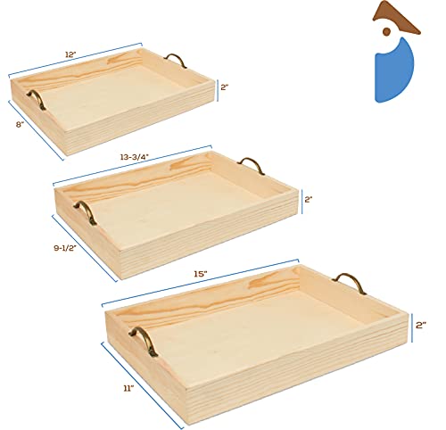 Unfinished Wood Nesting Serving Trays with Handles, 5 Sets of 3, Play Tray for Crafting, Resin, Organizing, & DIY Décor, by Woodpeckers - size: 5 sets