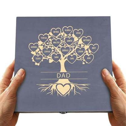 Personalized Wooden Memory Box – Engraved Family Tree Keepsake Box with Custom Hearts & Names | Wooden Keepsake Storage for Photos, Letters & Special Memories | Gift for Dad, Family & Anniversary - style: 20. Dad Family Tree