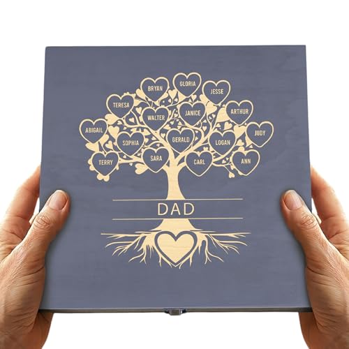 Personalized Wooden Memory Box – Engraved Family Tree Keepsake Box with Custom Hearts & Names | Wooden Keepsake Storage for Photos, Letters & Special Memories | Gift for Dad, Family & Anniversary - style: 20. Dad Family Tree