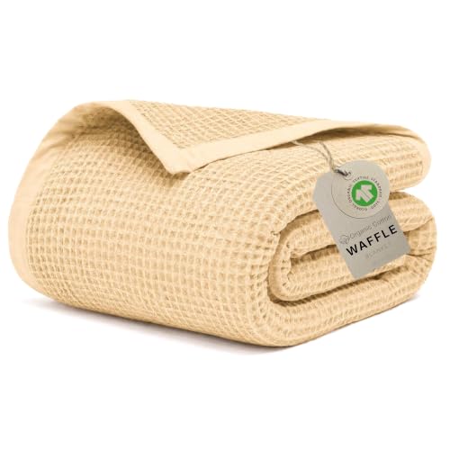 GOTS Certified 55"X60" Throw 100% Organic Cotton Waffle Blanket-Parchment | Premium Waffle Blankets & Throws for Bed, Throw Blanket for Couch, Modern & Cozy Blanket, All Season, Comfy and Soft Blankets - color: Parchment, size: Organic Cotton - Throw
