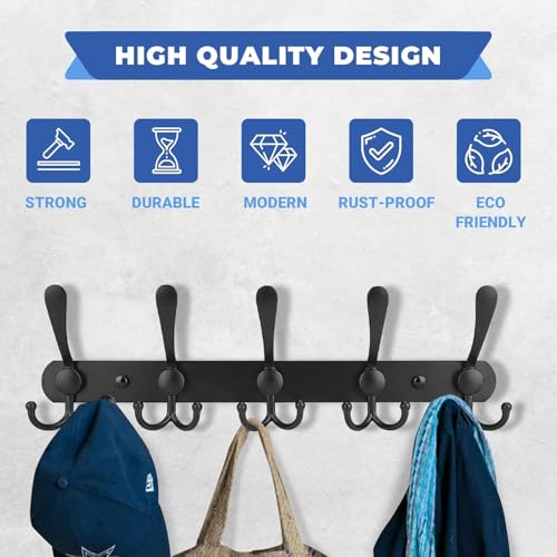 GlazieVault Coat Rack Wall Mount - Stainless Steel Coat Rack (2 Pack) - Heavy Duty Coat Hooks Wall Mounted - Hanger for Hat Towel Robes Jacket Clothes for Bathroom Entryway - style: Black Tri