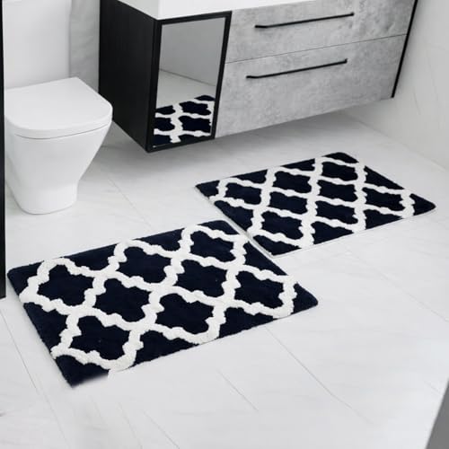 C23 Bathroom Rug Set of 2 (20"x32" & 16"x24") - 2200 GSM Ultra-Absorbent Plush Bath Mats Navy Blue & White - color: Navy/White