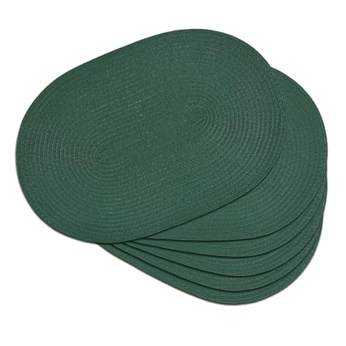Placemats Set of 6, Woven Oval Braided Dining Table Mats(Sage Green) | 12 x 17.5 Inch Size Fits Plates and Flatware; Hand Washable and Heat Resistant for Kitchen Use, with Farmhouse and Boho Style - color: Solid Forest Green, size: 6 pcs