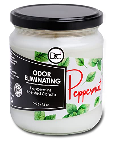 Peppermint Odor Eliminating Highly Fragranced Candle - Eliminates 95% of Pet, Smoke, Food, and Other Smells Quickly - Up to 80 Hour Burn time - 12 Ounce Premium Soy Blend - color: Peppermint