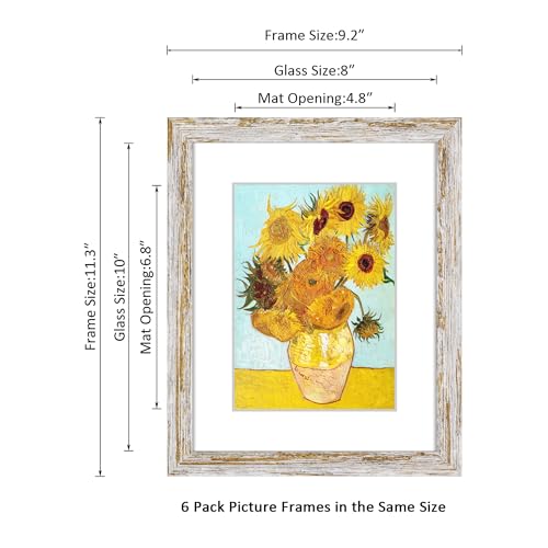 Rustic Distressed Retro Style White Frame 8x10 Picture Frame Set of 6 with Real Glass for Pictures 5x7 with Mat or 8x10 Without Mat, Wall Gallery or Tabletop display - size: 8x10(set of 6)