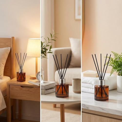 2 Pcs Empty Glass Aromatherapy Diffuser Bottles Essential Oils Containers Flower Bud Vases DIY Replacement Aromatherapy Diffuser Crafts Perfect for Home Fragrance Bathroom Decoration(Amber)