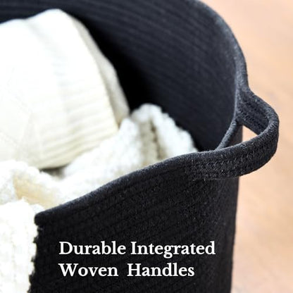 Extra Large Nursery Storage Basket, 22 x 22 x 14 inches - 100% Cotton Rope Baskets with Handles, Blanket Basket for Toys, Blankets & Pillows - Inner Black - color: Pure Black