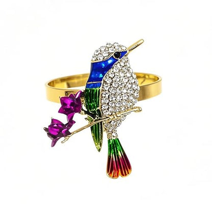 Hummingbird Napkin Rings Set of 6 Sparkly Rhinestone Bird Napkin Holder for Spring Party Garden Wedding Baby Shower Decor,Elegant Dining Table Setting for Holiday Gathering & Family Dinner - style: Blue