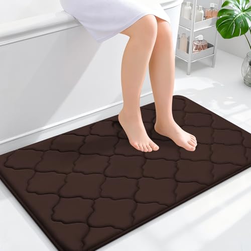 OLANLY Memory Foam Bath Mat Rug 36x24, Ultra Soft and Absorbent Bathroom Rugs, Non-Slip, Comfortable, Machine Washable Bath Carpet for Bathroom Floor, Tub, Shower and Home Decor Accessories, Brown - color: Brown, size: 36" X 24"
