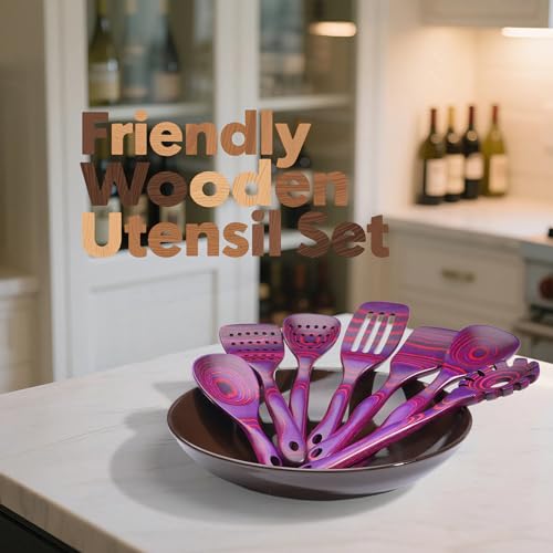 7 PCS Pakkawood Kitchen Utensils | Kitchen Cooking Utensil Set | Pakkawood Utensils | Non-Stick Wooden Spoons | Wooden Spoons for Cooking | Byzantium - color: Byzantium-7PCS