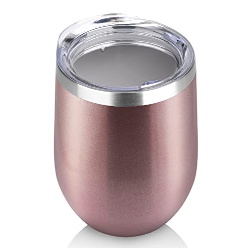 DOMICARE Stainless Steel Wine Tumbler Bulk with Lid, Personalized Rose Gold Insulated Tumblers Set, 12oz Travel Coffee Cups Pack of 1 - color: Rose Gold, size: 1 Count (Pack of 1)
