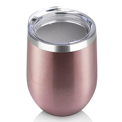 DOMICARE Stainless Steel Wine Tumbler Bulk with Lid, Personalized Rose Gold Insulated Tumblers Set, 12oz Travel Coffee Cups Pack of 1 - color: Rose Gold, size: 1 Count (Pack of 1)