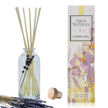 Reed Diffuser Set, Lavender Vanilla - Bathroom Shelf Décor | Room Scent Infuser with Real Lavender & Natural Flowers, Soothing Scent Makes a Great Housewarming Gift - color: Lavender Vanilla