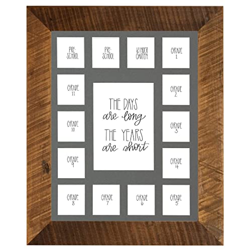 All Things For Mom School Years Reclaimed Wood Picture Frame with Mat - 11x14 Wooden Framed Photo Collage Mat – Pre-School & Kindergarten to 12th Grade (15 Photos, 2 Pre School - 12th, Grey Mat) - color: Grey Mat w/ Frame, size: 15 Photos, 2 Pre School -