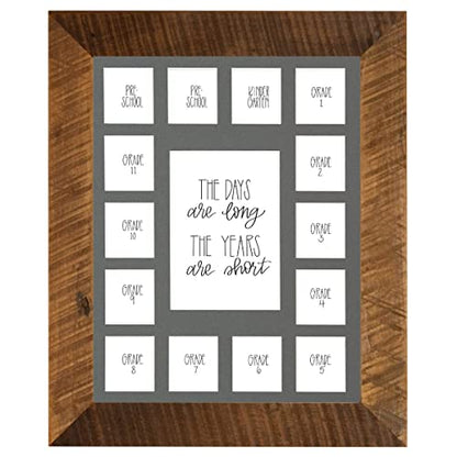 All Things For Mom School Years Reclaimed Wood Picture Frame with Mat - 11x14 Wooden Framed Photo Collage Mat – Pre-School & Kindergarten to 12th Grade (15 Photos, 2 Pre School - 12th, Grey Mat) - color: Grey Mat w/ Frame, size: 15 Photos, 2 Pre School -