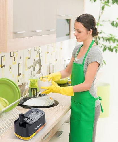 5-in-1 Kitchen Soap Dispenser Set with Sponge Holder - Dual Hand & Dish Soap Pump Dispenser for Sink Countertop with 2-Packs Natural Loofah Dish Sponge Dishwashing Scrubber,Black - color: Black(n5-in-1)