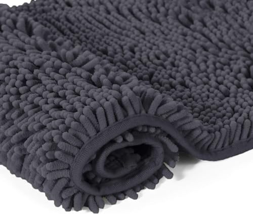 LuxUrux Runner Bath Mat-Extra-Soft Plush Bath Shower Bathroom Rug,1'' Chenille Microfiber Material, Super Absorbent Shaggy Bath Rug. Machine Wash & Dry (21 x 59 Inch, Charcoal) - color: Charcoal, size: 21'' x 59''