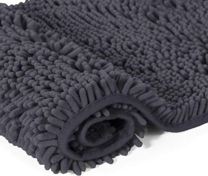 LuxUrux Runner Bath Mat-Extra-Soft Plush Bath Shower Bathroom Rug,1'' Chenille Microfiber Material, Super Absorbent Shaggy Bath Rug. Machine Wash & Dry (21 x 59 Inch, Charcoal) - color: Charcoal, size: 21'' x 59''