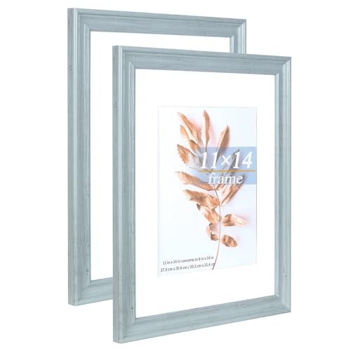 11x14 Picture Frames Blue,Display Photos 8x10 with Mat or 11x14 Without Mat-HD Plexiglass Inside,Horizontal and Vertical Display for Wall 2 Pack - color: Blue, size: 11x14-2P