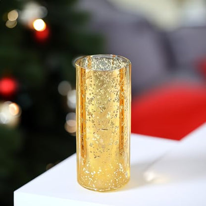 WGVI Hurricane Candle Holder Sleeve, W: 4", Ht: 10", Gold Speckled Glass Cylinder Open Both Ends, Chimney Tube Shade, 2 Pieces - color: Gold Speckle, size: 4x10"H
