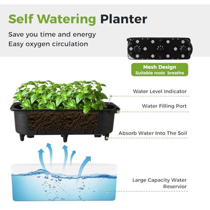 2 Pack Rectangular Planter 15.6 x 5.4 in Self Watering Planter Window Sill Planters Indoor Rectangle Plant Pot Self Watering Pots Plastic Plant pots with Drainage Holes Black Flower Pot - color: White