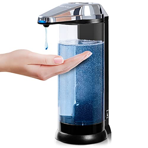 Secura 17oz Automatic Liquid Soap Dispenser, Touchless Battery Operated Hand Soap Dispenser with Adjustable Soap Dispensing Volume Control Dial, Personal Care Dispenser (Silver) - color: Silver, size: 500ml