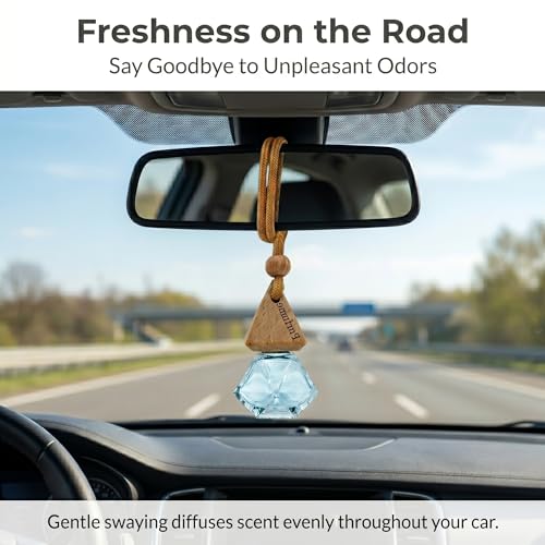 2-Pack Rhombus Refillable Hanging Car Diffuser Empty Glass Bottle | Wood cap hanging aroma pendant with dropper, holds essential oils for car home closet office - size: Rhombus - 2PCS