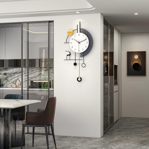 Large Modern Pendulum Wall Clock Battery Operated for Living Room | Analog Silent Non-Ticking Decorative Wall Clock Bold Easy-to-Read Dial for Kitchen, Bedroom and Office Decor 14.x 28.3 inch
