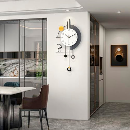 Large Modern Pendulum Wall Clock Battery Operated for Living Room | Analog Silent Non-Ticking Decorative Wall Clock Bold Easy-to-Read Dial for Kitchen, Bedroom and Office Decor 14.x 28.3 inch