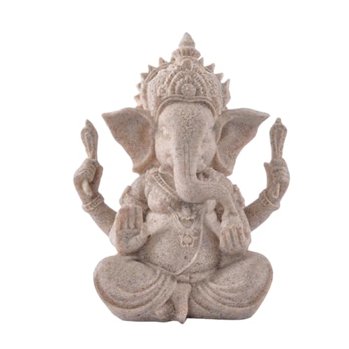 Indian God Lord Ganesha Statue, Ganesh Statue Elephant Buddha Ornament, Hindu Elephant Statue Ganesh Figurine Idol Buddha Sculptures for Home, Garden, Car (Beige) - color: Beige