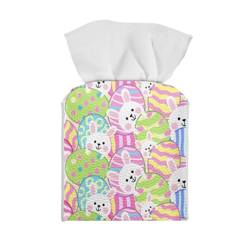 Easter Rabbit Eggs Square Tissue Box Cover Facial Napkin Holder Easy to Use Dust-Proof Tissue Case for Living Room Office Bathroom - color: Easter Rabbit Eggs