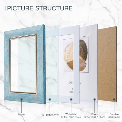 XUANLUO 8x10 Picture Frames Set of 4 Rustic Retro Photo Frame with HD Plastic Cover for Wall Mount and Tabletop Display Family Friends Wedding Gift - color: Blue-4pcs, size: 8 x 10 inch