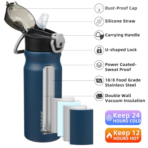 BJPKPK 18 oz Water Bottle with Straw & Handle, Insulated Stainless Flask | Leak Proof Locking Lid, Thermal, Double Wall Vacuum, Keeps Hot/Cold, BPA Free, Dishwasher Safe, Travel & Sports, Navy Blue - color: A-Navy Blue, size: 18 Ounces
