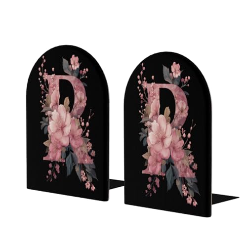 Wood Book Ends for Shelves Botanical Floral Letter R Bookends for Heavy Books CDs Organizer Decorative Wooden Book Stopper Holders for Home Office Desk,6.7x4.2x4in Set of 2 - color: Floral R, size: 6.7x4.2x4inx2PCS