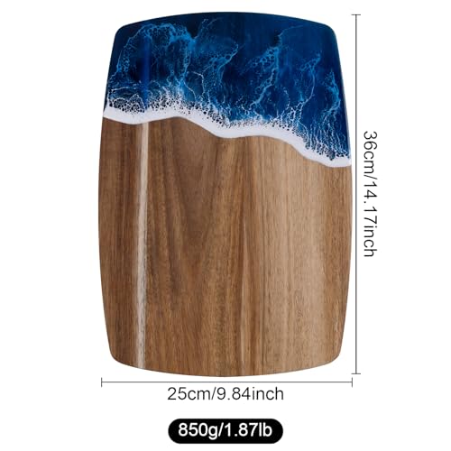 Ocean Charcuterie board, Acacia Wood Resin Spliced Board with Wave Pattern,suitable for Cheese Meat Vegetable Steak, Serving Board (Blue Wave) - color: Blue Wave