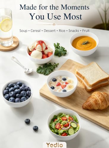 Small Bowls Set, White Ceramic Bowls of 6, 10 oz Porcelain Bowl for Kitchen Dessert Rice Side Dish Snack Soup Fruits Cereal Ice Cream, Microwave Dishwasher Freezer Oven Safe Easy Clean Stackable | Porcelain Bowls, Portion Control, for Soup Cereal Ice Crea