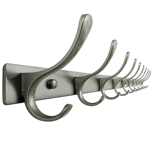 SKOLOO Coat Rack Wall Mounted - 10 Hooks, Heavy Duty, Stainless Steel, Metal Wall Hanger, Sturdy Coat Hooks for Hanging Coats, Jacket, Clothes, Hat, Matte Grey - color: Matte Grey, size: 10 Hook(1 Pack)
