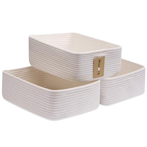 MiniArk Large Shallow Organizing Baskets 15x11x5.1 Inches - Rope Woven Storage Bins for Bathroom, Shelves, Cube Closet, Off White 3 Packs - color: Off White, size: 3pcs-L15×W11×H5.1"