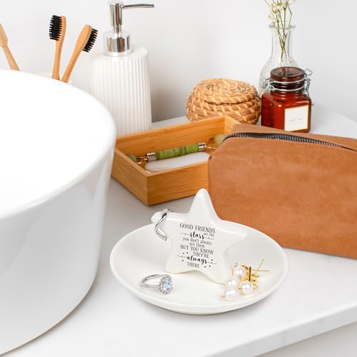 PUDDING CABIN Best Friend Gift - Good Friends are Like Stars Ceramic Jewelry Dish, Star-Shaped Ring Holder for Vanity, Friendship Gift for Women, BFF, Sister - style: Start Friend