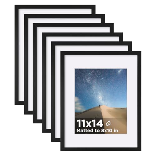 11x14 Picture Frame Black Set of 6 Photo Frames Matted 8x10 | 11 x 14 Wooden Picture Frame with Plexiglass Fits 8x10 with Mat or 11x14 without Mat for Table and Wall Display - color: Black, size: 11x14